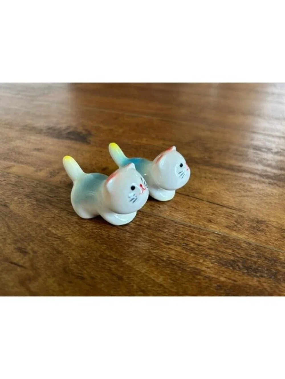 Pair of Vintage Ceramic Cat Figurines in Blue and White